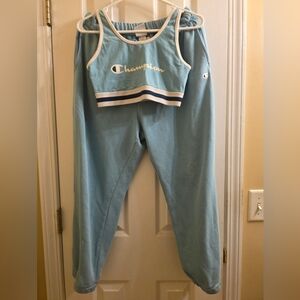 Champion Light Blue Sports Bra and Jogger Set with Navy & White Trim